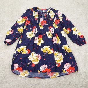 Old Navy Dress Womens Small Blue Floral Balloon Sleeve Pleated Front Lace Up
